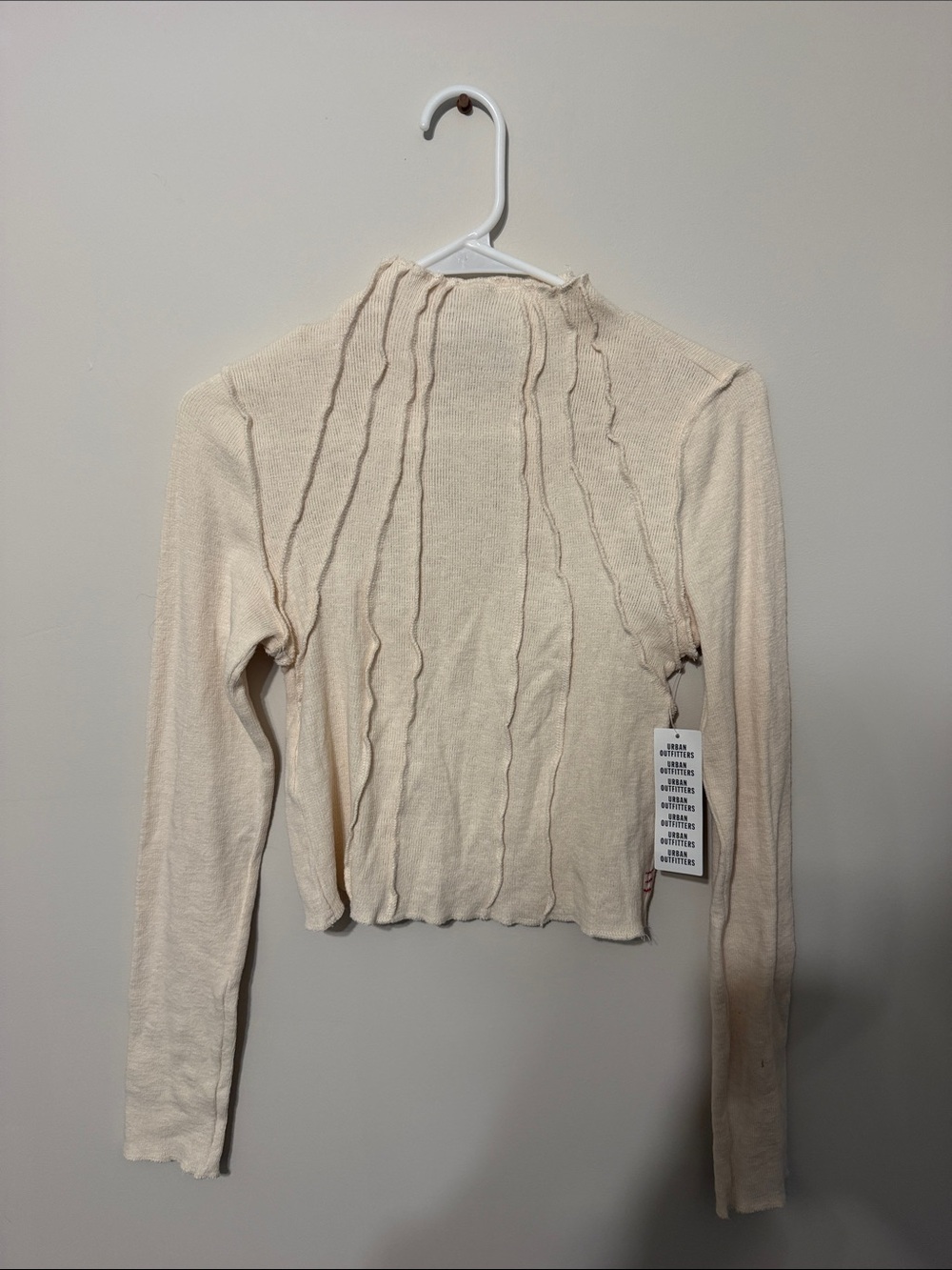 Urban Outfitters Cream Long-Sleeve Ribbed Crop Top